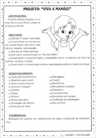 Motinos dienos vaikų švietimo projektas - spausdinti „Viva a Mãe“