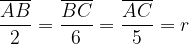 \dpi{120} \frac{\overline{AB}}{2} \frac{\overline{BC}}{6} \frac{\overline{AC}}{5} r