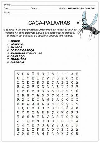 Дейност за търсене на думи за денга - Симптоми на денга Търсене на думи