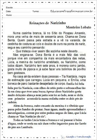 Actividades de interpretación de textos Día del libro: Narizinho Reigns