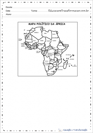 מפת אפריקה דף צביעה - פוליטיקו עם שמות 