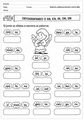 2 年生のポルトガル語の活動 - an、en、in、on、un の綴り