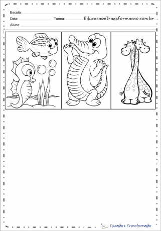 Fish, Alligator and Giraffes coloring page