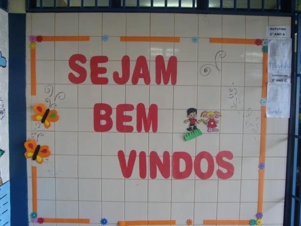 Bienvenida al mural de la escuela con moldes - Paneles y carteles evaluados