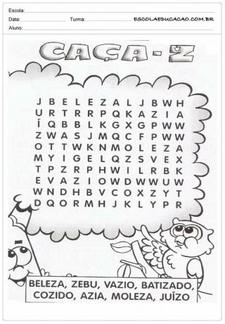 अक्षर Z के साथ गतिविधि - अक्षर Z का उपयोग करके शब्द खोज