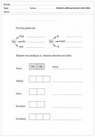 Activity Letter H - Form the Words