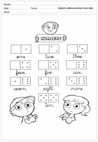 Actividad de inglés para niños con números.