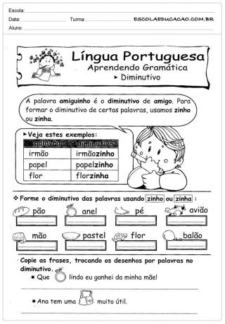 Actividades portuguesas 3er año - Diminutivo