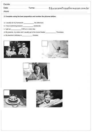 English Activities 5 year of Elementary School - Printable.