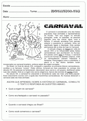Actividad de carnaval para imprimir