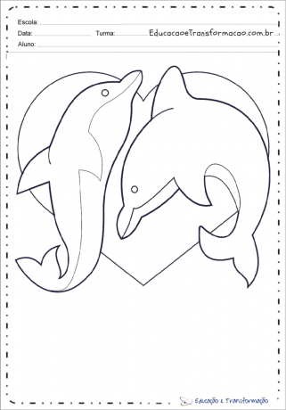 Rosa delfinteckningar för färgning och tryckning