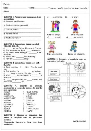 English Activities 5 year of Elementary School - Printable.
