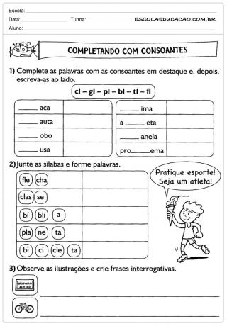 Actividades de portugués de 3er año - Consonantes