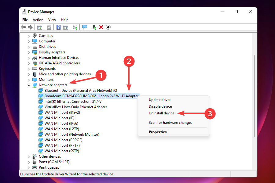 Uninstall driver