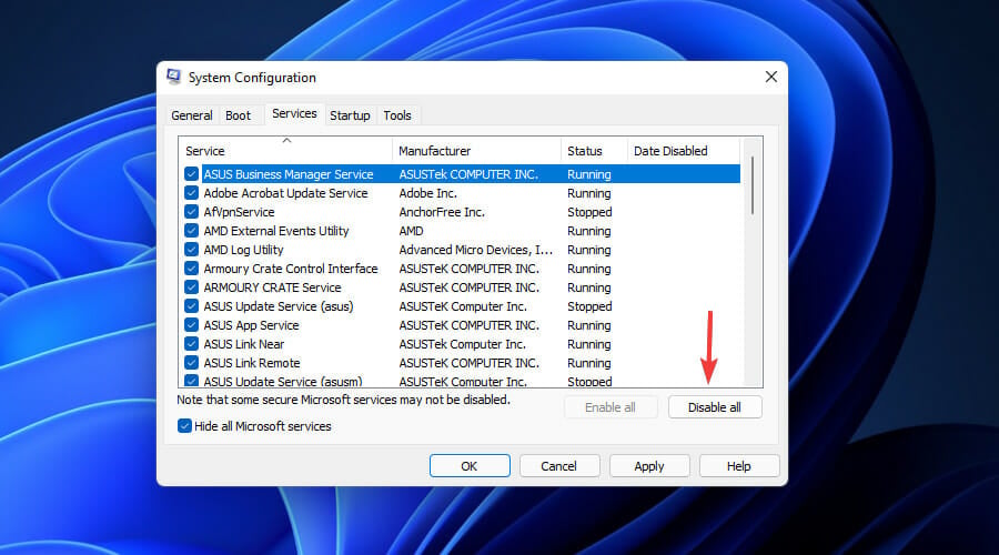 system configuration disable all