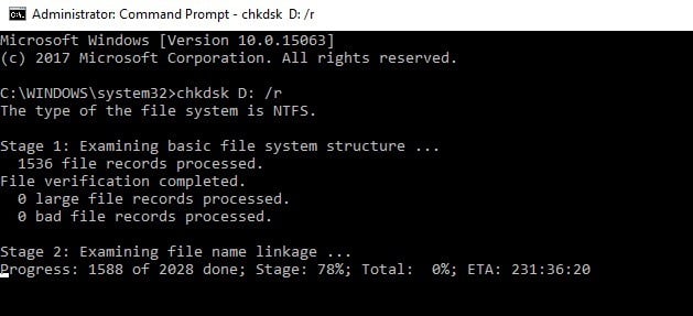 invite de commandes chkdsk