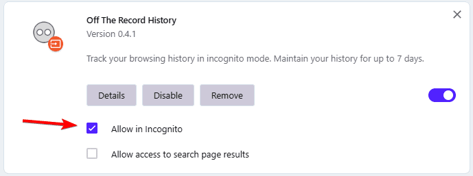 allow in Incognito