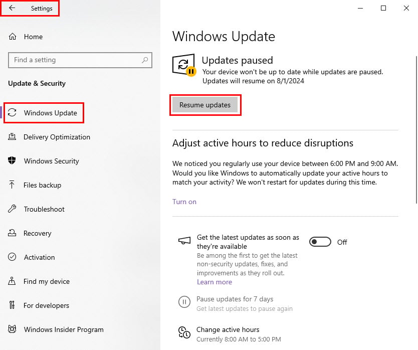 Updates fortsetzen