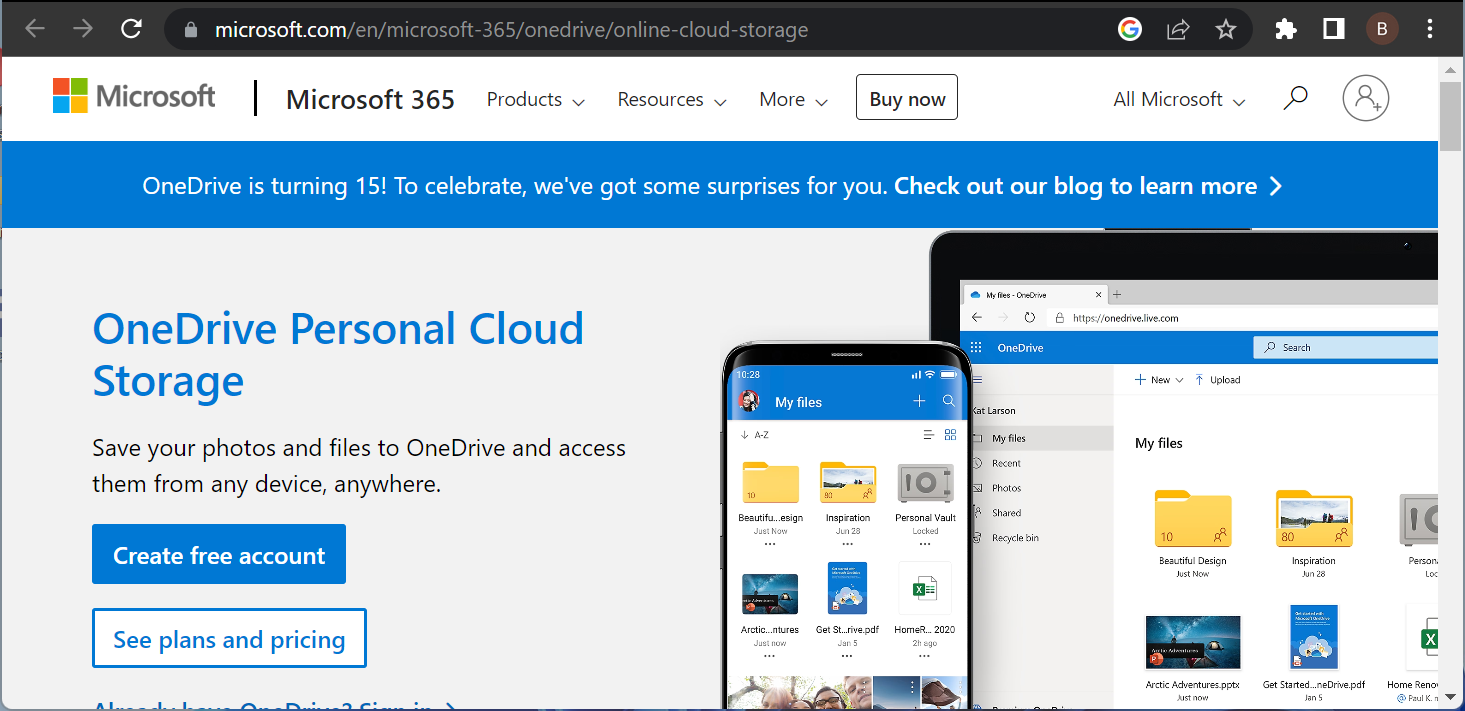 onedrive cloud storage windows 10