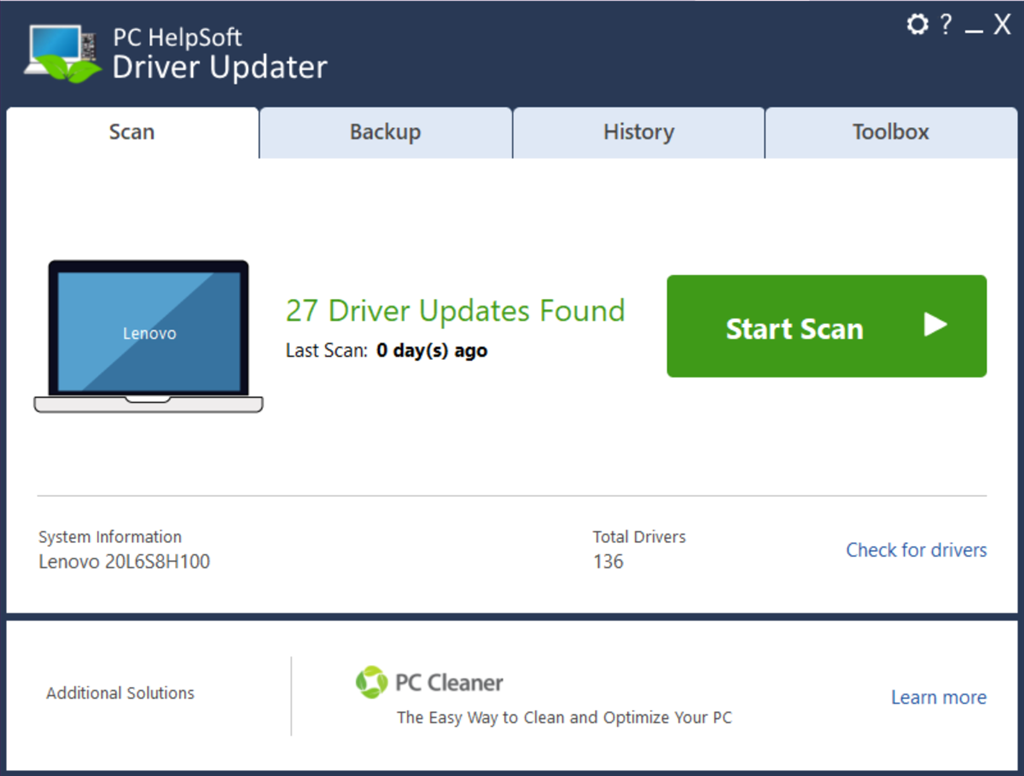 iniciando escaneo en el actualizador de controladores pc helpsoft