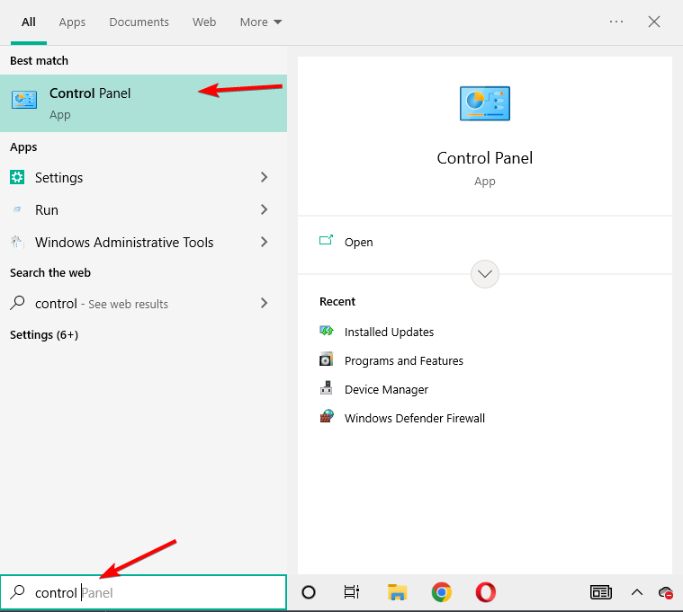 control-panel-serarch-w10 opera not responding