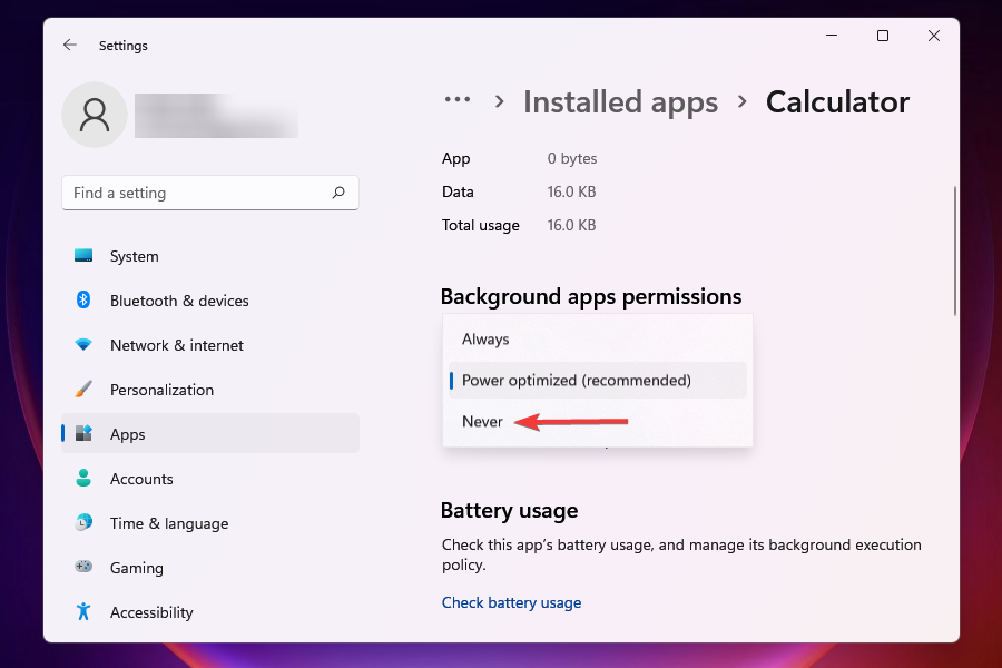 Disabilita app per non girare in background per risolvere la velocità lenta di Internet in Windows 11