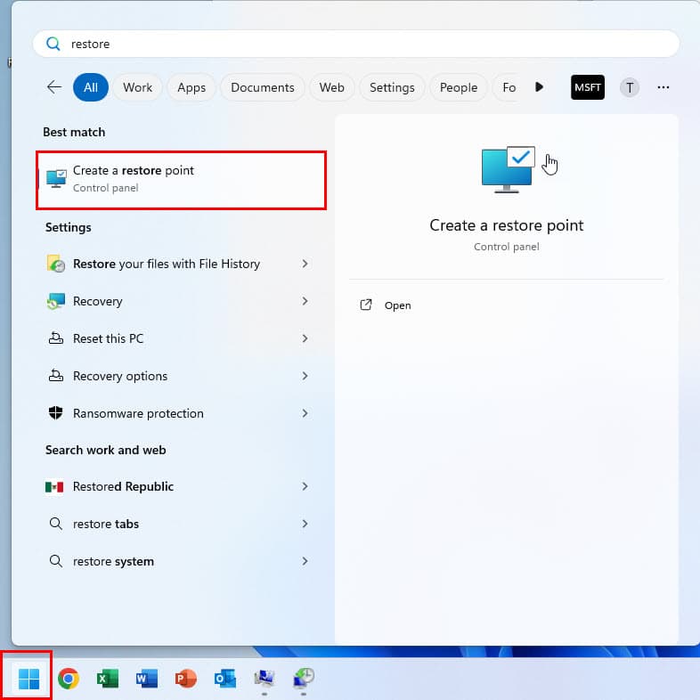 Create a restore point
