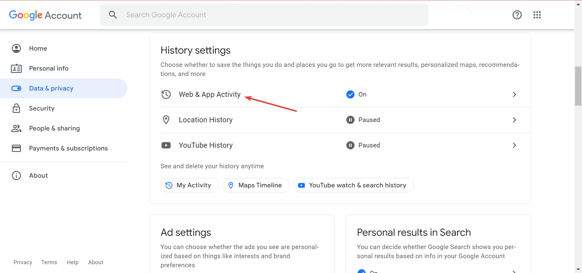 atividade na web e de apps