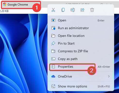 propiedades de google chrome
