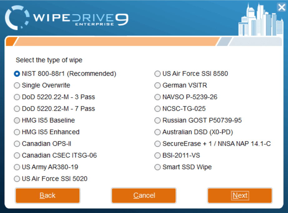 wipe types in wipedrive enterprise