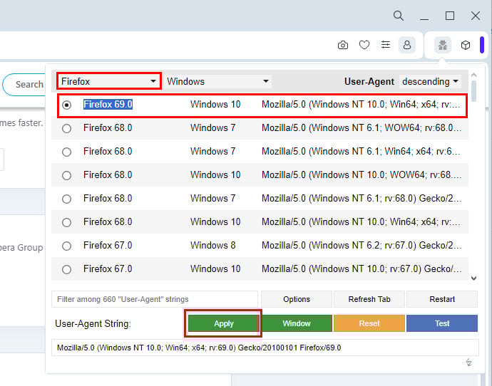 Apply user agent change