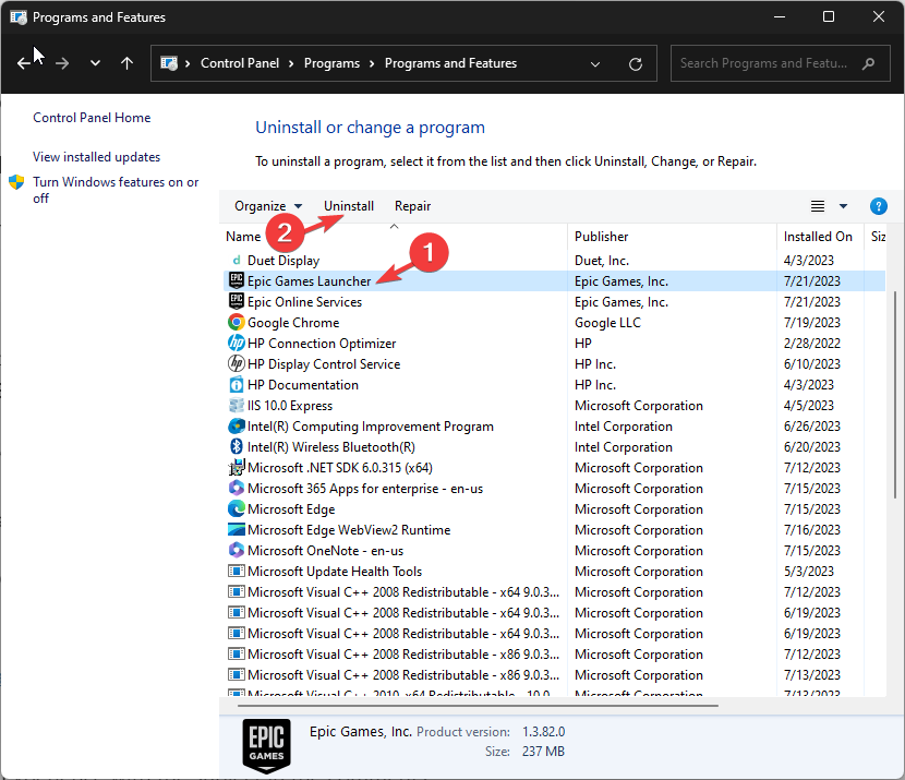 Epic Game launcher Uninstall 