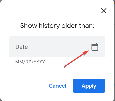 calendário para pesquisar todo o histórico do chrome