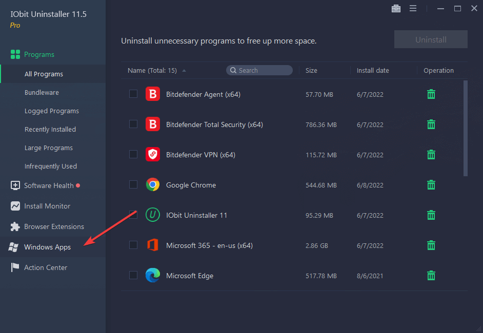 clicking windows apps iobit uninstaller