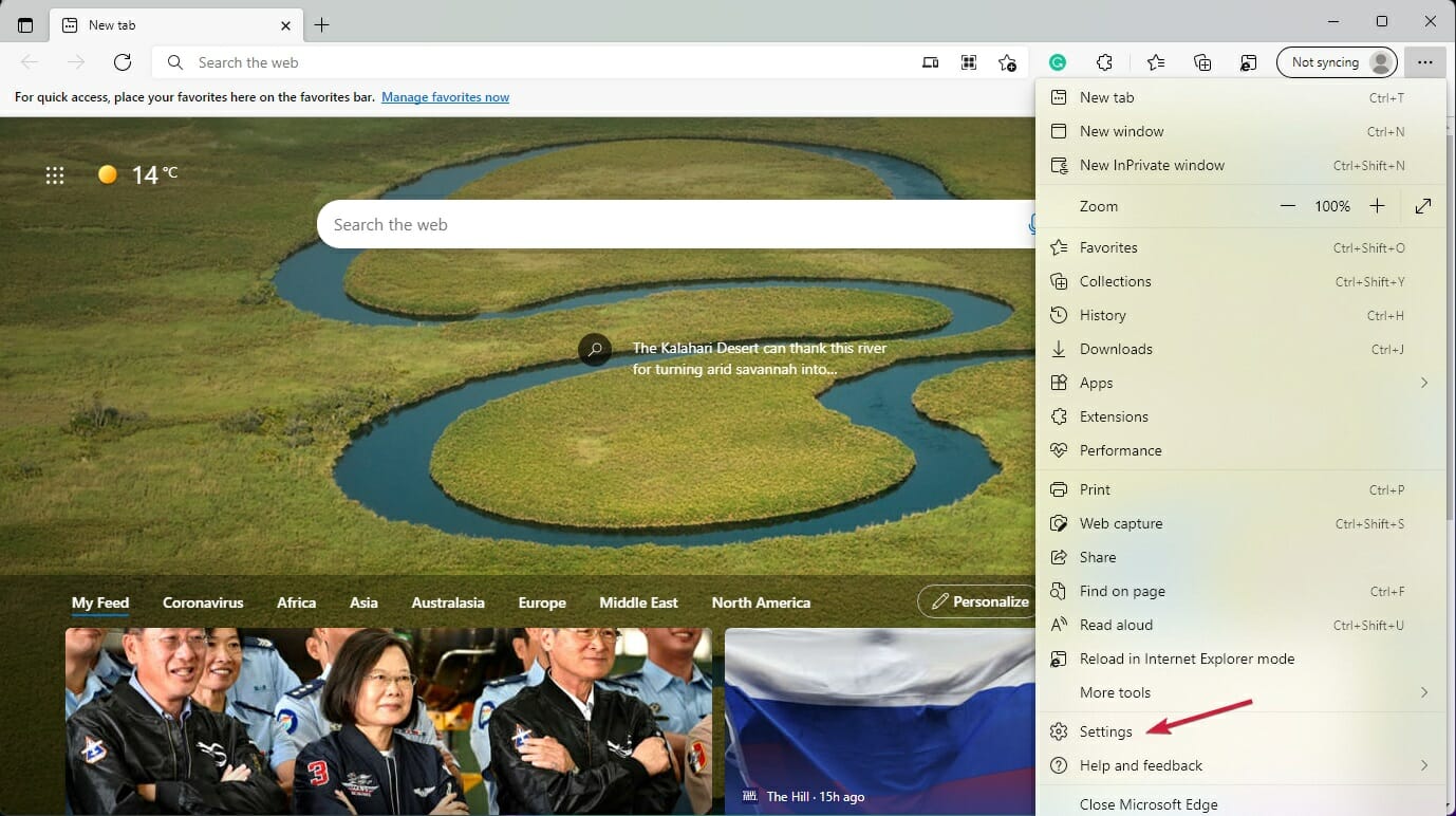 navigieren Sie zu den Einstellungen auf Edge