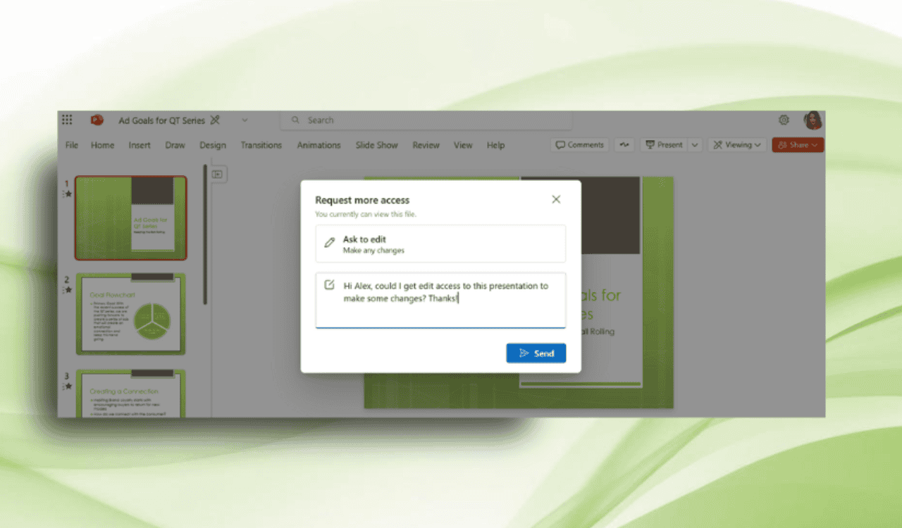 Microsoft 365 Web Apps bieten eine einfache Bearbeitungszugriffs-Anfrageoption