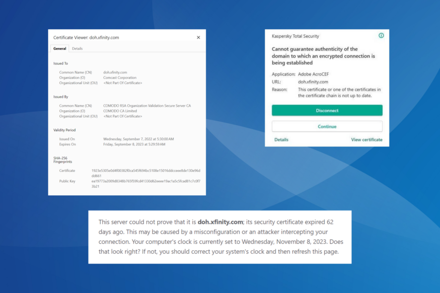 corriger l'erreur de certificat doh.xfinity.com