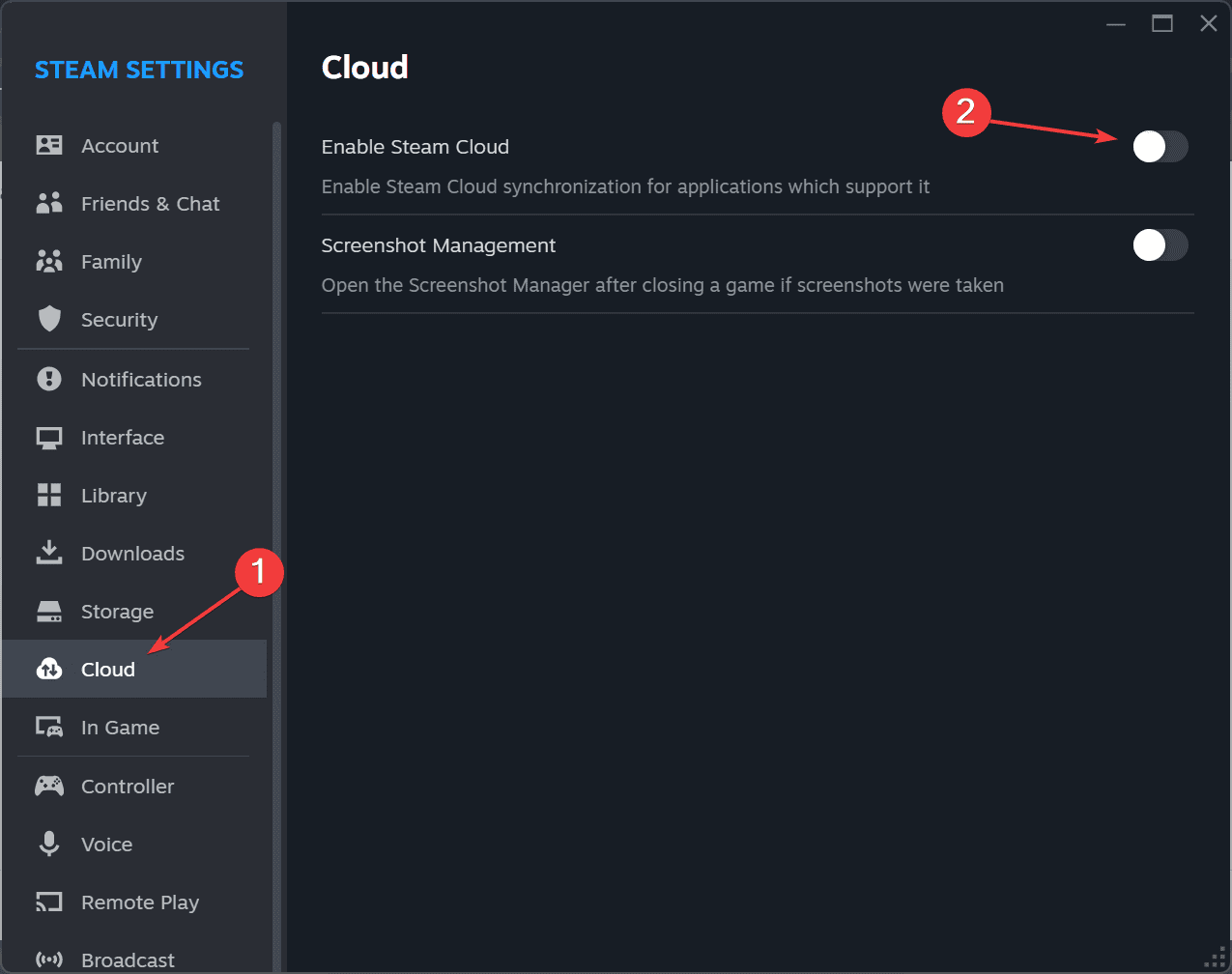 deshabilitar nube de steam
