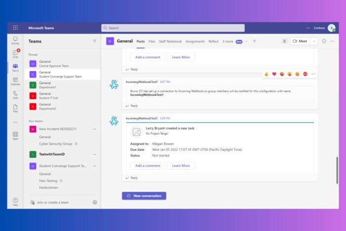 Cómo usar webhooks entrantes y salientes en Microsoft Teams