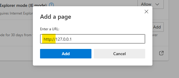 ajouter une page en mode Internet Explorer