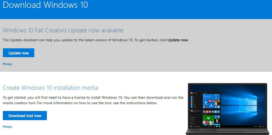 Windows 10 가을 제작자 업데이트 ISO 파일 다운로드