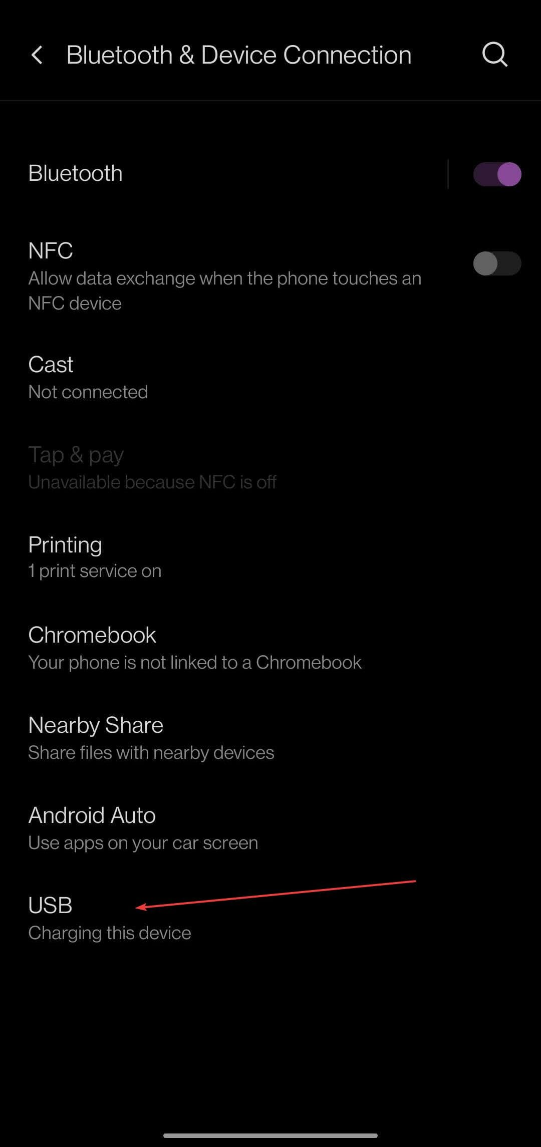 USB settings.