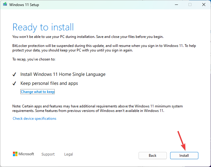 Page prête à installer, cliquez sur Installer