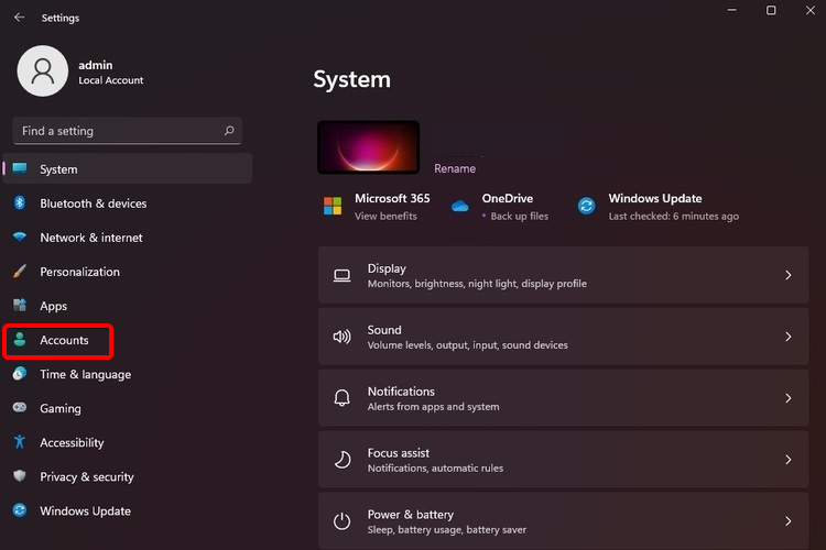 system accounts