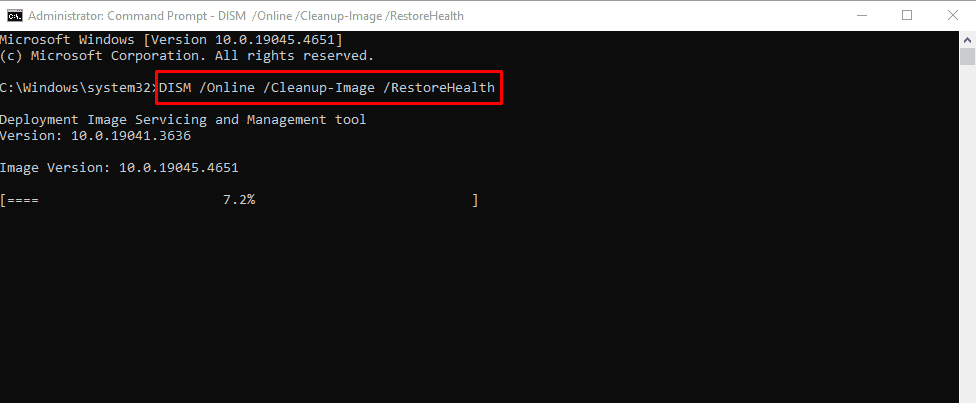 Type DISM /Online /Cleanup-Image /RestoreHealth