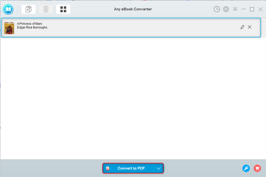 Konvertieren eines ausgewählten eBooks in PDF mit Any eBook Converter