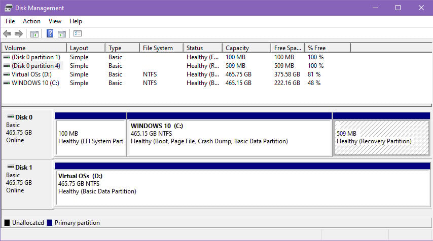 Ferramenta de Gerenciamento de Disco do Windows 10