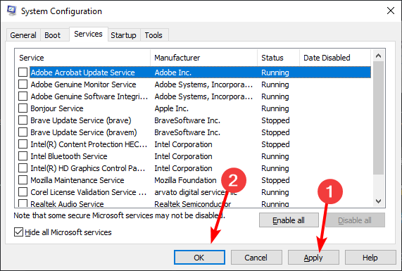 apply windows update service not running
