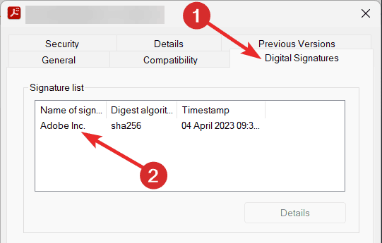 digital signatures tab