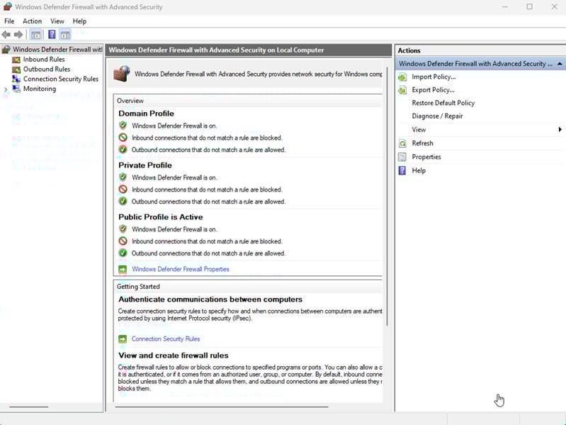 Firewall avanzado de Windows Defender